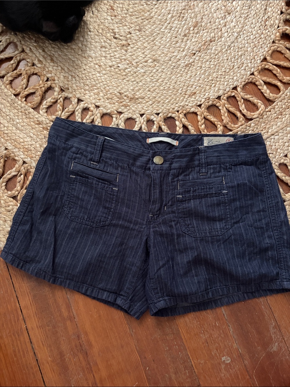 Navy Pinstripe Denim Shorts